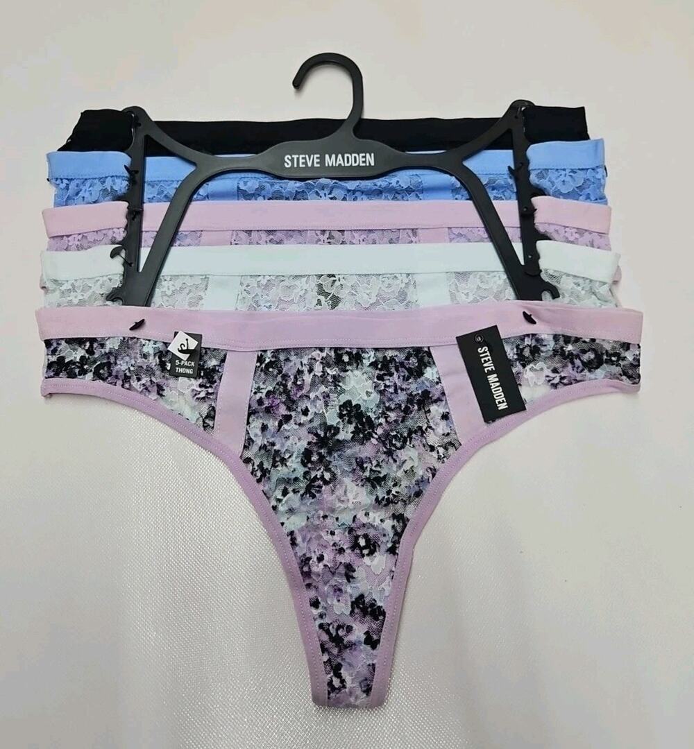 Steve Madden 5 Pack Thong Small Black, Purple, And Blue.